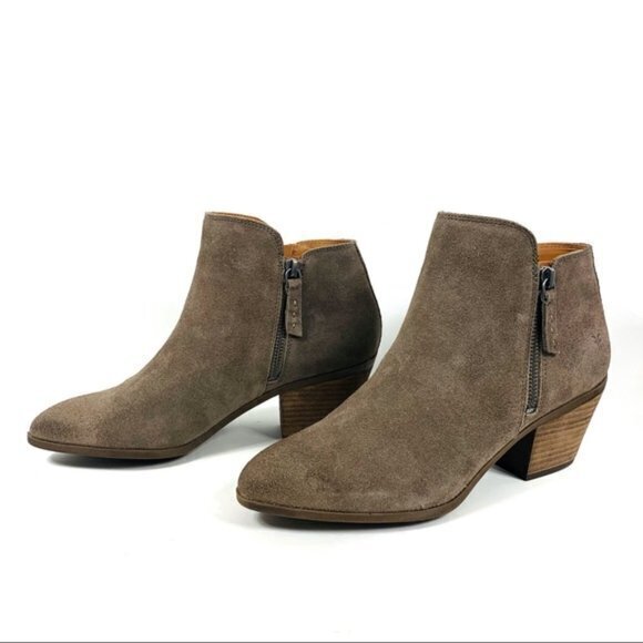 NEW FRYE Judith Zip Bootie Taupe Suede Leather Ank - Picture 4 of 7